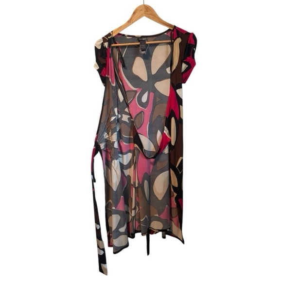 Bisou Bisou Patterned Wrap Dress, Brown/Black/Pink, Size 4 - Picture 2 of 7